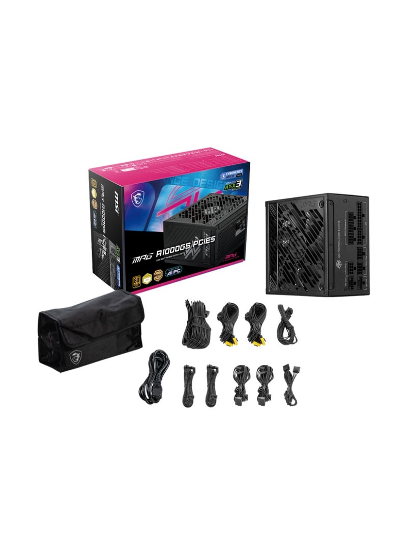 MSI MPG A1000GS PCIE5 1000W Power Supply, ATX 3.1 & PCIe 5.1, 80 Plus Gold, Fully Modular, Dual 12V-2×6 GPU Support, Silent 135mm FDB Fan, Black | 306-7ZPFY18-CEO - Image 1